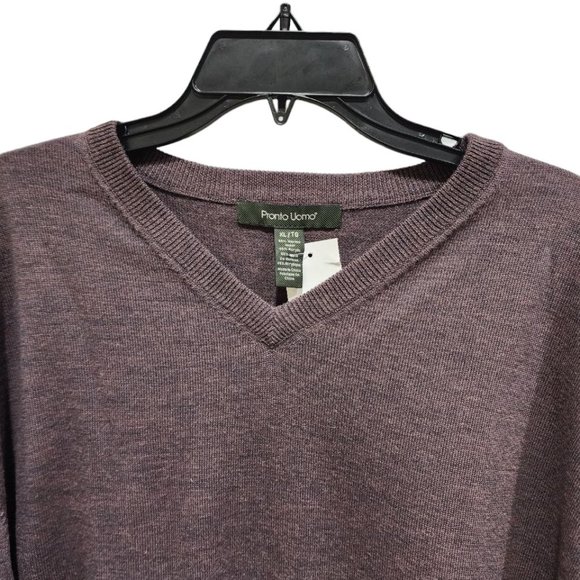 Pronto Uomo Sweater Men's Brown Size XL Long Sleeve V-Neck Merino Wool Casual - Picture 7 of 13